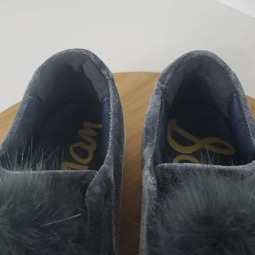 Sam Edelman Leya Velvet Pom Pom Platform Sneakers Women's Size 6.5